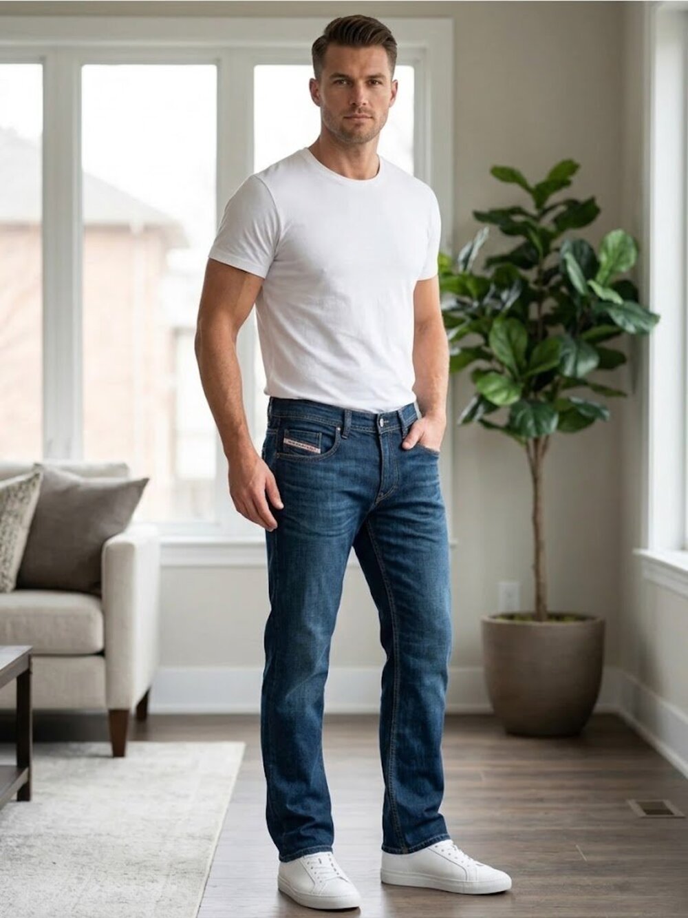 Diesel Men's Dark Blue Straight Leg Button fly  Jeans 32x30